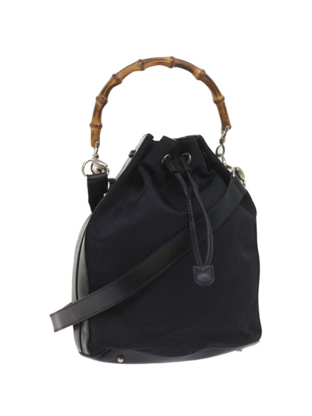 Authentic GUCCI Bamboo Shoulder Bag Nylon 2way Black